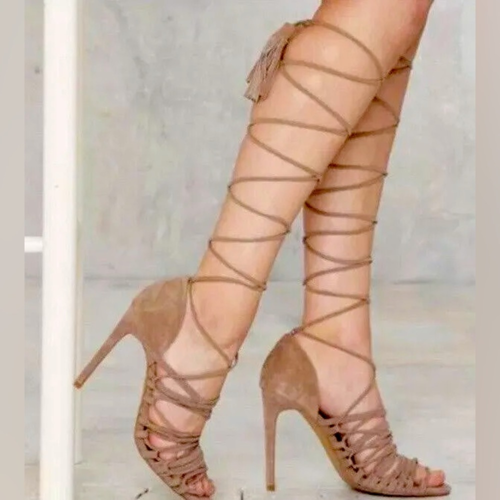 Jeffrey Campbell Taupe Lace-Up Gladiator Stiletto Heels